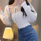 Set: Plain Tube Top + Tie-front Shrug White - One Size