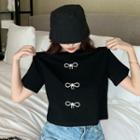 Rhinestone Ribbon Elbow-sleeve T-shirt