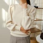 Puff-sleeve Buttoned-cuff Knit Top