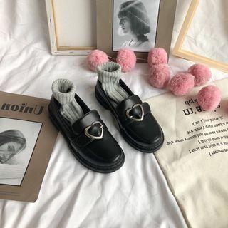 Platform Block Heel Heart Buckle Loafers
