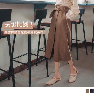 Slit-front Corduroy A-line Skirt