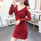 Cold-shoulder V-neck Mini Bodycon Dress