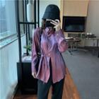 Asymmetric Iridescent Drawstring Shirt