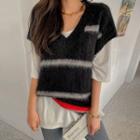 Striped Woolen Fuzzy Knit Vest