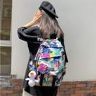 Printed Buckled Nylon Backpack / Bag Charm / Set