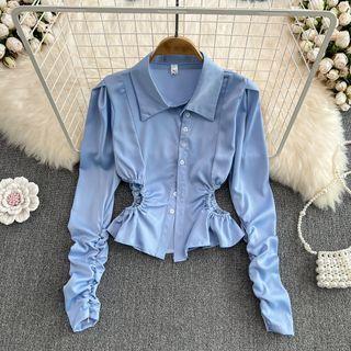 Ruched Sleeve Cutout Shirt
