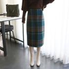Fleece-lined Plaid Midi Skirt
