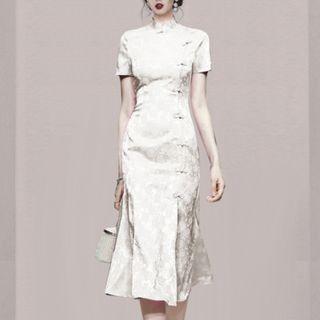 Short-sleeve Midi Mermaid Qipao Dress