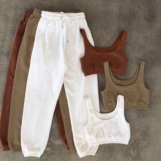 Set: Crop Tank Top + High-waist Jogger Pants