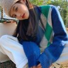 Round Neck Argyle Color-block Loose-fit Sweater As Figure - One Size