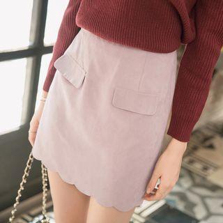 Scalloped Hem Plain Pencil Skirt