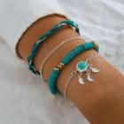 Set Of 3: Turquoise / Alloy Leaf / Woven Bracelet 15480 - Turquoise Green & Gold & Silver - One Size