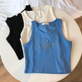 Lettering Embroidered Crop Tank Top