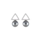 Sterling Silver Fashion Simple Geometric Triangle Black Freshwater Pearl Stud Earrings Silver - One Size