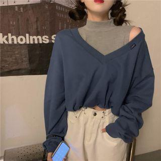 Mock Two-piece Mock-neck Cropped Sweatshirt