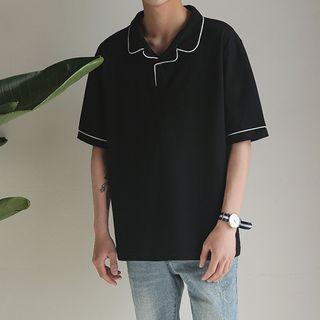 Contrast Trim Elbow Sleeve Polo Shirt