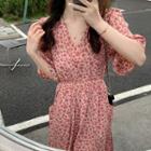 Medium Long-sleeve V-neck Floral Dress