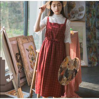 Drawstring Waist Check Pinafore Dress