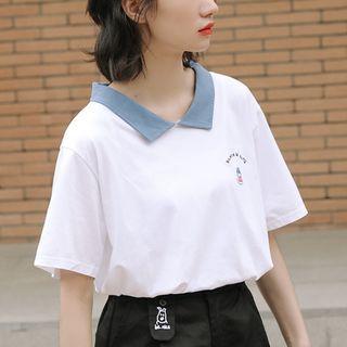 Short-sleeve Embroidered Polo Shirt White - One Size