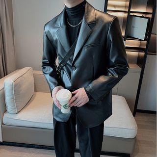 Faux-leather Padded Blazer