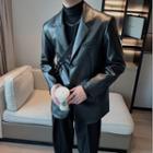 Faux-leather Padded Blazer
