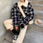 Collared Plaid Jacket Black & White - One Size