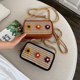 Flower-detail Straw Crossbody Bag