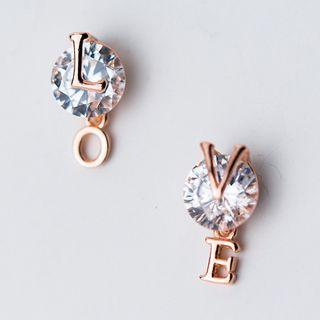 925 Sterling Silver Non-matching Rhinestone Lettering Earring