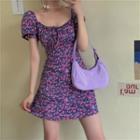Floral Print Short Sleeve Dress As Shown In Figure - One Size