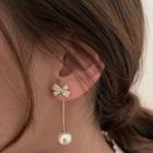 Bow Bead Drop Sterling Silver Ear Stud 1 Pair - Silver Needle - Gold - One Size