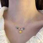 Smiley Pendant Alloy Necklace Yellow Smiley Face - Silver - One Size