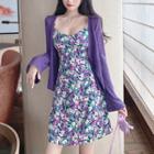 Spaghetti Strap Floral Mini A-line Dress / Plain Cardigan / Set
