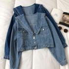 Long-sleeve V-neck Denim Jacket