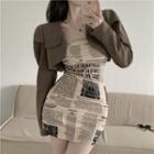 Printed Bodycon Suspender Skirt / Long-sleeve Cropped Blazer