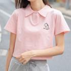 Short-sleeve Dinosaur Print Cropped Polo Shirt