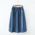 Midi A-line Denim Skirt Blue - One Size
