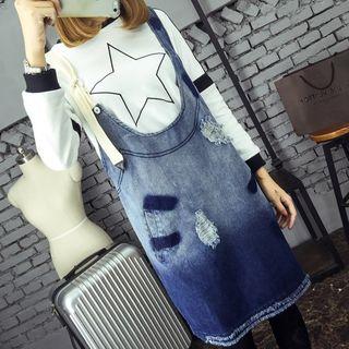 Distressed Gradient Denim Pinafore