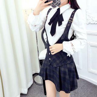 Set: Plaid Jumper Dress + Blouse