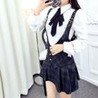 Set: Plaid Jumper Dress + Blouse