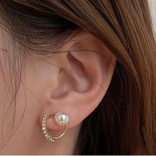 Embellished Ear Stud 1 Pair - Silver Needle - Gold - One Size