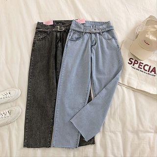 Asymmetric High-waist Frayed Harem Jeans