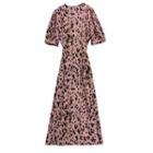 Elbow-sleeve Leopard Print Midi Sheath Dress
