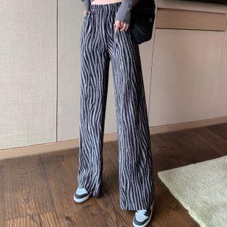 Zebra Print Corduroy Wide-leg Pants