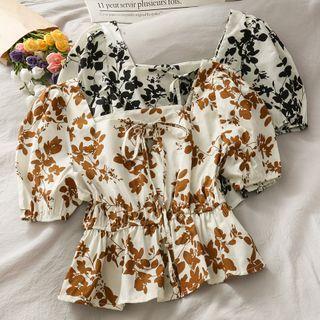Gathered-waist Printed Crop Top