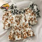 Gathered-waist Printed Crop Top