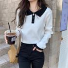 Long-sleeve Two-tone Polo Sweater