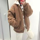 Contrast-hood Sherpa-fleece Jacket Cream - One Size