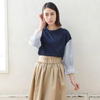 Lace Trim 3/4-sleeve Panel Top