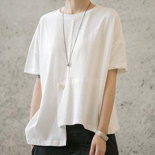 Irregular Hem Short-sleeve T-shirt White - One Size