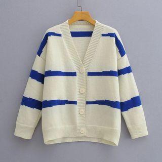 Long-sleeve Printed Knit Cardigan White - S